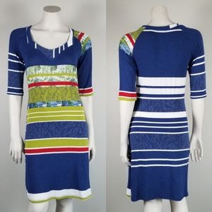 Aventures des Toiles Blue/Green Art to Wear Shift Midi Viscose Dress Size 36/6